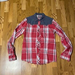 Cruel Girl Plaid with Chambray Blouse